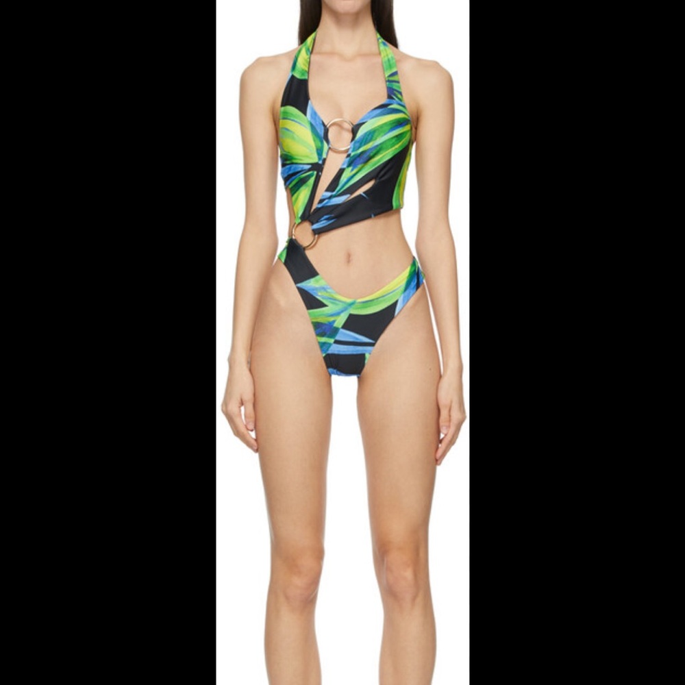 LOUISA BALLOU ssense exclusive blue & yellow sex wax one-piece swimsuit